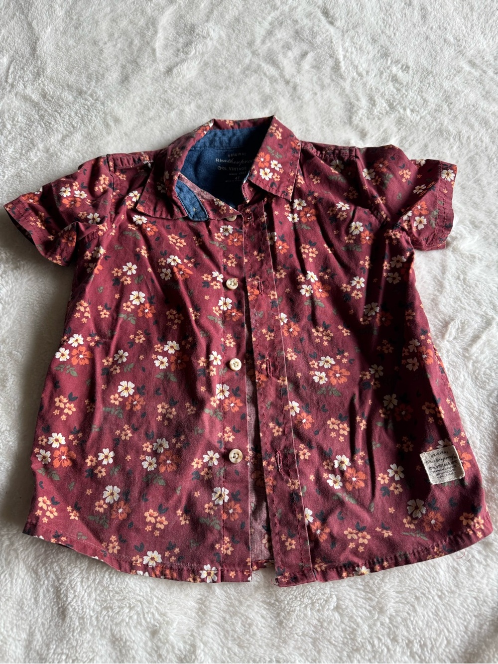 Weatherproof Kids Floral Short-Sleeve Button-Down Shirt - Burgundy